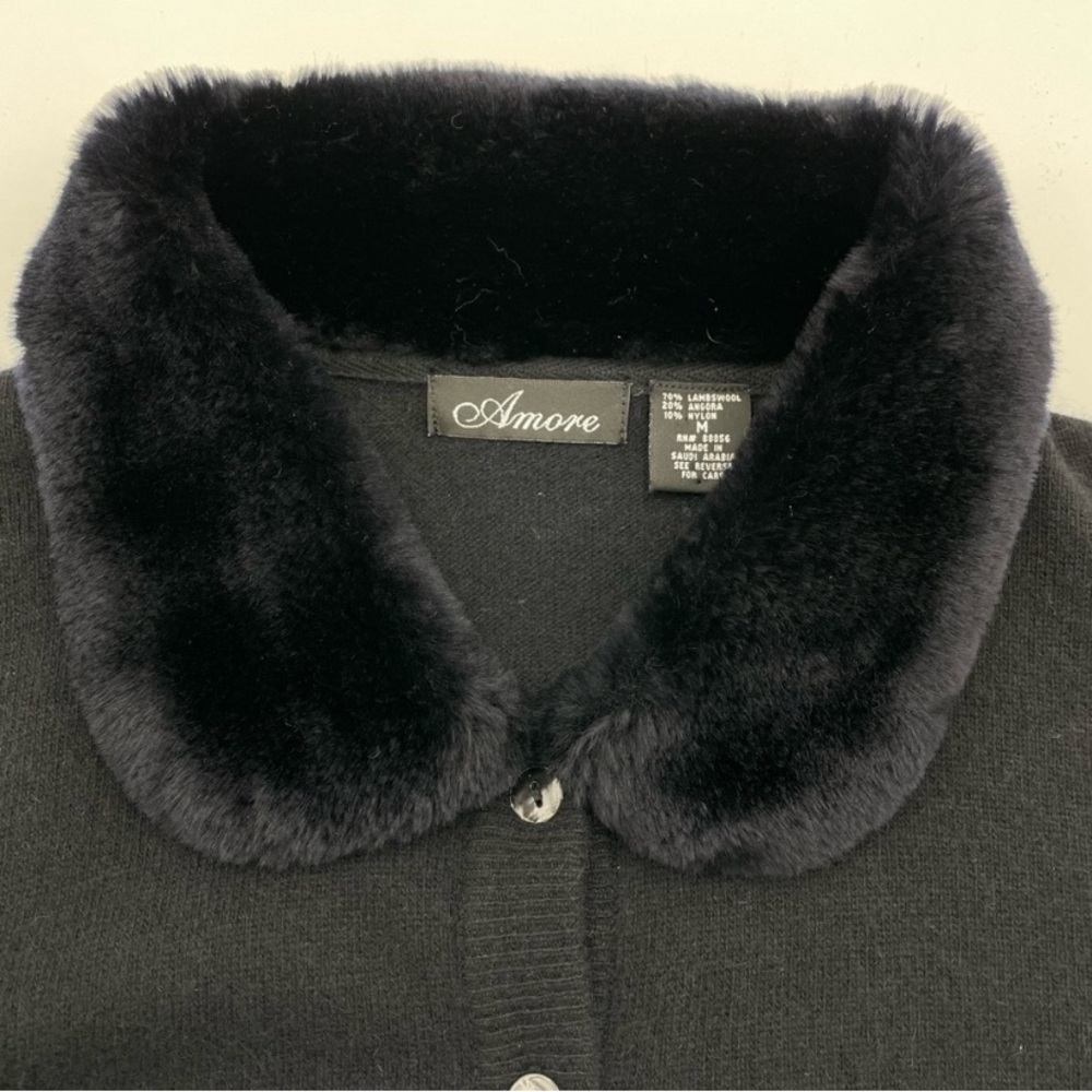 Faux Fur Cardigan Sweater Lambswool Angora Blend Black Pinup Girl Lolita Holiday